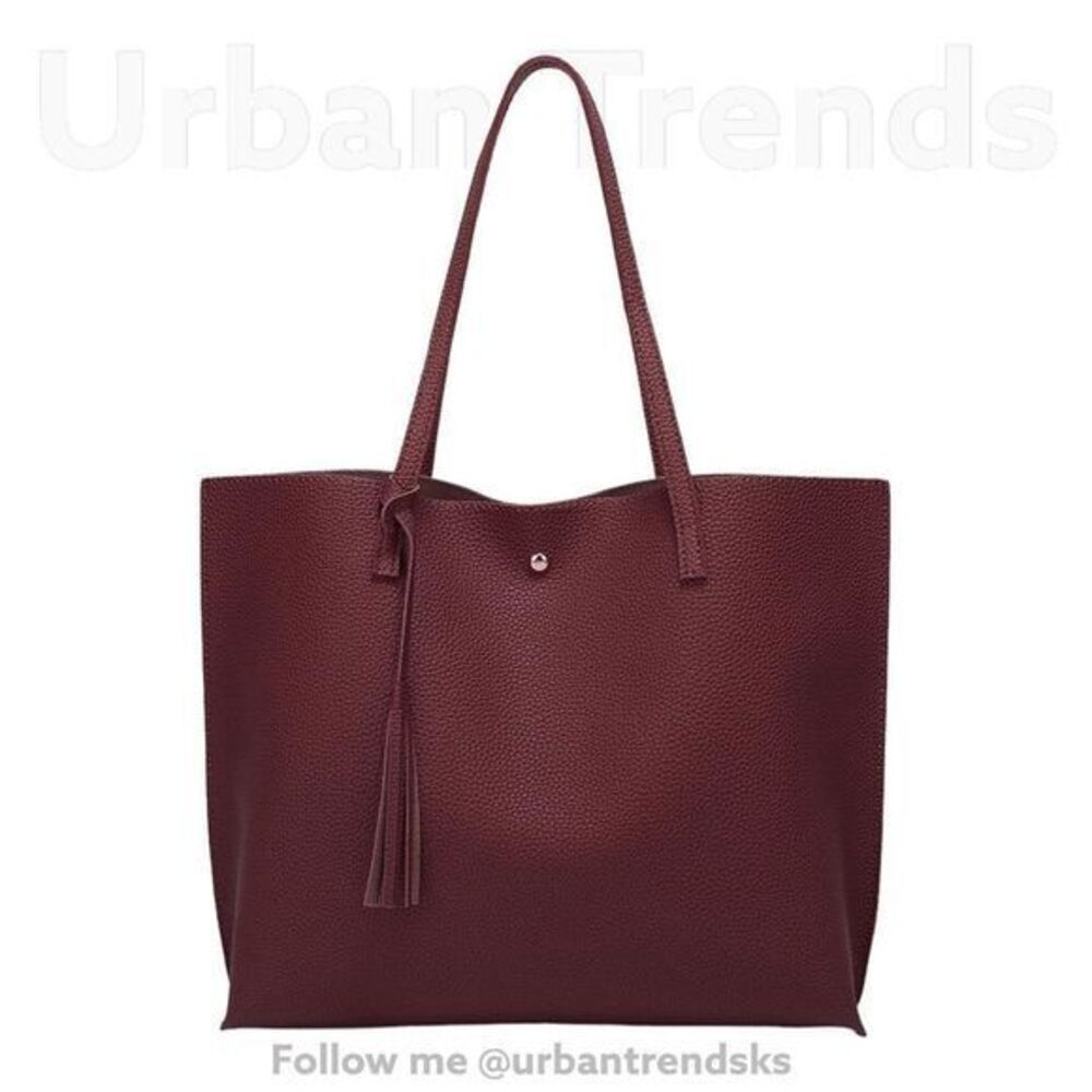 New! Faux Leather Vegan Tote Bag Tassel Accent Large Mom School Beach bag